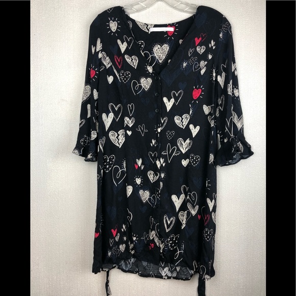 Zara Heart Print Dress Size Medium Tie Back - Picture 2 of 5